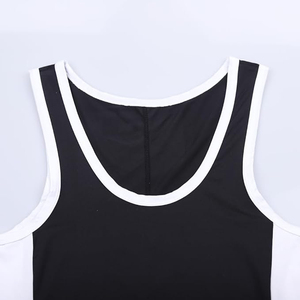 Débardeur de lutte une pièce pour homme, noir et blanc, en Spandex et Polyester, respirant, séchage rapide, extensible - Product Image 4