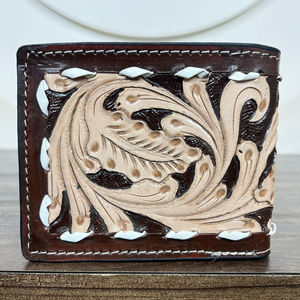 กระเป๋าสตางค์วินเทจใส่บัตรได้สองใบสำหรับผู้ชายทำจากหนังแท้พับได้หลายใบโลโก้ตามสั่ง - Product Image 5