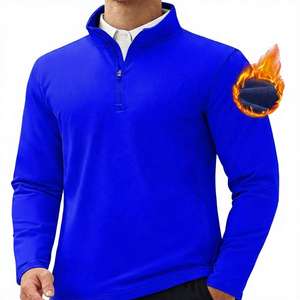 Suéter de Punto Azul para Hombre, Cuello Alto, Cierre de Cremallera de un Cuarto, Corte Regular, Estilo Casual, Transpirable, de Poliéster, para Otoño - Product Image 6