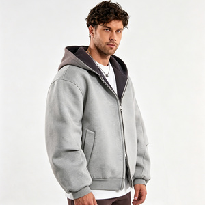 Sweat-shirt unisexe surdimensionné à capuche zippé avec strass, en molleton épais, couleur unie, coupe décontractée, longueur normale, gris, 100 % coton - Product Image 4