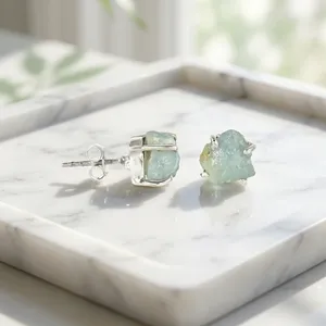 Pendientes de Plata de Ley 925 con Aguamarina Natural en Bruto, Joyería Hecha a Mano, Pendientes de Piedras Preciosas Naturales para Uso Diario - Product Image 4