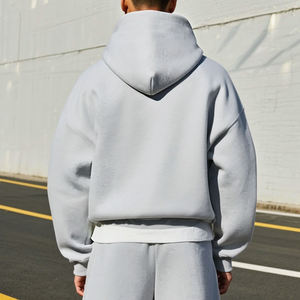 Sweat-shirt à capuche oversize pour homme, noir uni, en molleton de coton, style décontracté automne, coupe classique, tricoté - Product Image 3