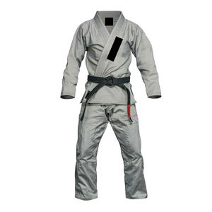 Martial Arts Karate Gi Suits Gray Color <b>Black</b> Belt Cotton Polyester <b>Fabric</b> Fighting Wear Judo Suit for Unisex Washed 340g - Product Image 1