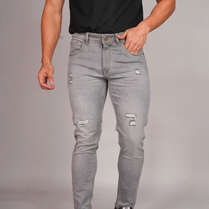 Jeans de Mezclilla Gris para Hombre, Corte Slim Fit, con Logotipo Personalizado, Lavado a la Arena, Estilo Casual, Cintura Media, Tejido de Fibra - Product Image 5