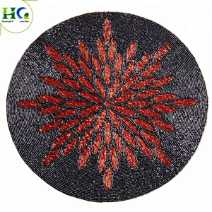 Handmade Black <b>Red</b> Glass Beaded Placemat | Round Dining Table Mat Decorative Home <b>Kitchen</b> Wedding Party Decor Set Centerpiece - Product Image 2