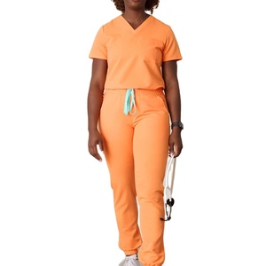 Ensemble de Blouses Médicales Taille Haute à Jambes Larges Personnalisées, Col en V, Uniforme d'Infirmière Extensible pour Femmes, Tenue de Travail Hospitalière, Vente en Gros Fabricant - Product Image 1