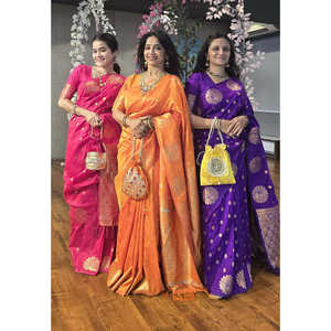 ผ้าไหมสีม่วงเนื้อนุ่มทอแบบดูอัลซารี พร้อมลายขอบนกยูง ชุดราตรีหรูหรา น้ำหนัก 0.6 กรัม - Product Image 2