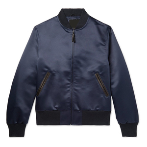 Blouson bomber en satin sur mesure pour homme, couleur bleu marine, manches longues, boutonné, léger, coupe-vent, pour adulte. - Product Image 1