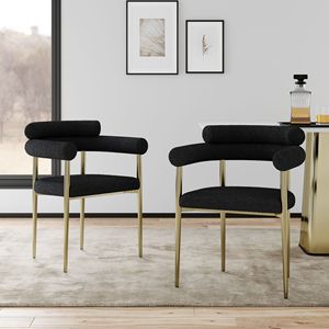 Set di 2 Sedie da Pranzo Woker in Stile Mid-Century Modern, Sedie per Cucina e Sala da Pranzo con Schienale in Boucle e Rivestimento in Sherpa - Product Image 1