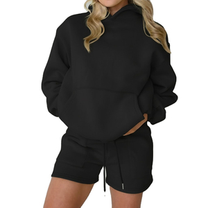 Autumn New Solid Color Pullover <b>Sweatshirt</b> Set Hooded Long Sleeve Casual Set Fashion Shorts Set OEM Service - Product Image 1