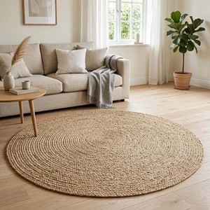 Round Braided Jute <b>Rug</b> Natural Woven Area Carpet Eco Friendly <b>Boho</b> Farmhouse Living Room Bedroom Floor Decor Handmade - Product Image 1