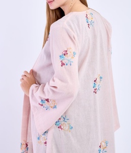 New Wholesale Style Modest Abaya Robe Islamic Clothing Front Open Muslim Women Long Dress Polyester Floral V Neck Long Sleeve - Product Image 3