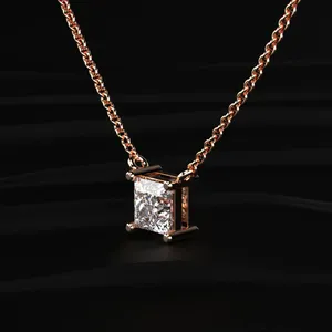 <b>D</b>-E Color VVS-VS Clarity Princess Cut Solitaire Diamond <b>Necklace</b> Pendent Diamond Chain <b>Necklace</b> Sparkle Premium <b>Necklace</b> Pendent - Product Image 2