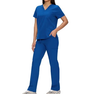 Prix d'usine – Ensemble de blouses médicales unisexe bleu à col en V, en toile respirante et confortable, uniforme d'hôpital avec pantalon inclus, tenue d'infirmière - Product Image 3