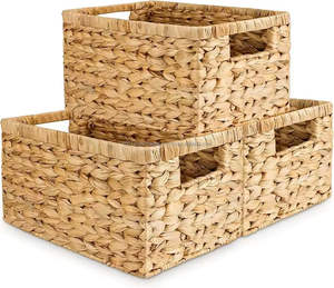 Natural Fiber Water Hyacinth <b>Basket</b> with Handle Handmade <b>Woven</b> Sustainable Eco Friendly Home Storage Decoration Wholesale Export - Product Image 4