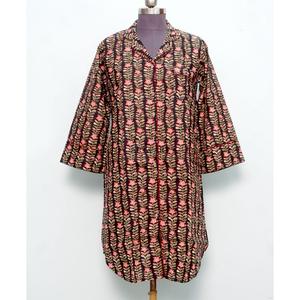 Indian Cotton Women's Midi Dress Hand Block Floral Printed Cute Vintage Style for Spring Winter Summer Casual Party <b>Button</b> - Product Image 4