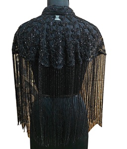 Crystal Black Spring Party Hot European and American Style High Neck High Fashion Sexy Fringed Embroidery Handmade Poncho Cape - Product Image 3