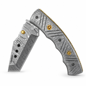 Couteau de poche multifonctionnel Burraq personnalisé en acier Damas, pointe clip, 8 pouces, avec étui en cuir, cadeau d'anniversaire pour les activités de plein air - Product Image 4