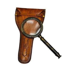 Lupa de Mano Moderna de 3'' Hecha a Mano en Latón y Cuero con Marco y Asa Grabados |   Lupa de Inspección Vintage - Product Image 1