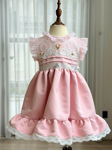 Comfortable <b>Pink</b> <b>Girl</b> <b>Dress</b> Lace Ruffle Flower Patchwork Embroidered Princess <b>Dress</b> <b>for</b> Party Birthday Koko San <b>Dress</b> - Product Image 5