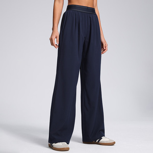 Pantalon de yoga pour femme à logo personnalisé, coupe large, séchage rapide, taille élastique, coupe ample, jambe droite, vêtements de sport - Product Image 4