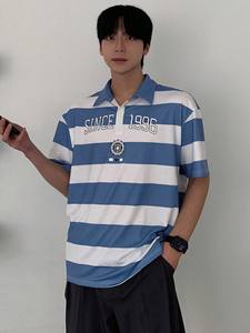 Polo de Verano para Hombre con Estampado de Letras y Rayas Multicolores - Product Image 5