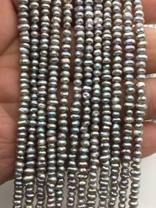 Perles d'eau douce grises AA 3,5-4 mm, perles de forme pomme de terre, petites, haute brillance, en vrac, pour la fabrication de bijoux - Product Image 1