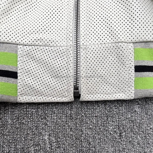 Veste bomber pour homme en véritable peau de mouton, respirante, à découpes, douce, blanche, style baseball - Product Image 6