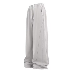 Pantalon de survêtement gris pour femme, taille élastique avec cordon de serrage, poches latérales, décontracté, mi-lourd, respirant, tricoté, vintage, brodé, automne - Product Image 2