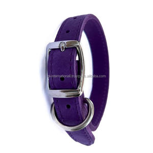 Collier de chien en cuir de selle double épaisseur avec coutures à bords solides et durables et collier pour chien à boucle en laiton nickelé - Product Image 3