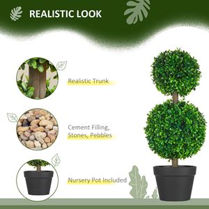 2 Pezzi di Palle di Bosso Artificiale da 23,5 Pollici, Albero Topiario a Doppia Sfera con Foglie Verdi in Vaso Illuminato per Decorazioni Domestiche per Halloween - Product Image 4