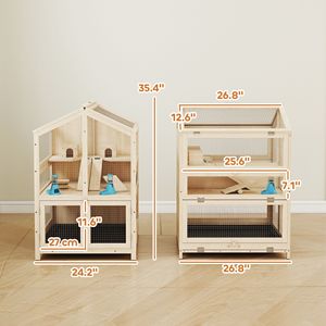 Gabbia Moderna per Criceti a 3 Livelli in Legno Grande 68 cm L x 61,5 cm L x 90 cm H con Vassoio Superiore Apribile e Dondoli - Taglia XS per Allevamento - Product Image 3