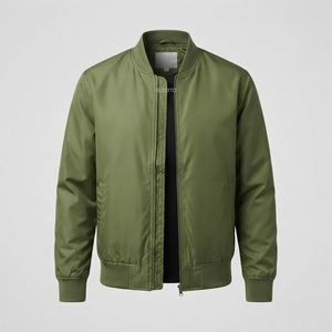 Veste bomber en toile polyester/nylon vert olive, manches longues, col à capuche, fermeture éclair, imperméable, coupe-vent, respirante - Product Image 1