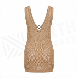Body de punto con cuello en V profundo para mujer, top sin mangas elástico con aberturas, color beige - Product Image 2