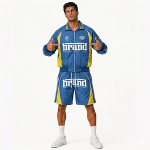 Custom Logo Nylon Jacket Lightweight Color Blocking Shorts Men's Windbreaker Set Zipper Jacket And Short Set Sublimation Print - Product Image 5
