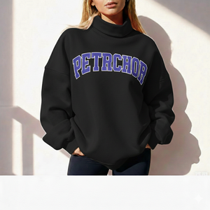 Oversize Long Front Logo Mockneck Pullover <b>Sweatshirt</b> Women Autumn Winter Casual Eco-Friendly Fleece - Product Image 6