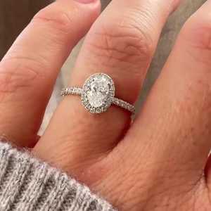 Custom Oval Cut Lab Diamond Engagement <b>Rings</b> 14K 18K Solid Gold Halo With Pave Band Modern Bridal Bands Gift For Women Wholesale - Product Image 5