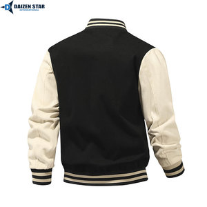 Men's Varsity Jacket Black Cream Sleeve Letter Embroidery Preppy Style Autumn Wear Polyester Cotton Material - Product Image 2