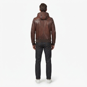 Blouson bomber en cuir patiné marron pour homme, personnalisé OEM, avec capuche, peint à la main par airbrush, coupe-vent - Product Image 2