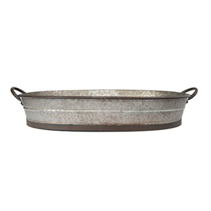 Bandeja de Servir Galvanizada Estilo Rústico, Color Blanco Lavado, para Centro de Mesa, Bandeja Redonda de Hierro con Diseño Floral Vintage - Product Image 2
