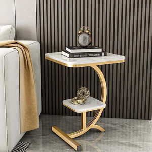 Mesa Auxiliar Moderna de Lujo con Tapa de Mármol, Mesa de Centro de Metal Dorado para Sala de Estar, Salón, Oficina, Mesa de Café - Product Image 2