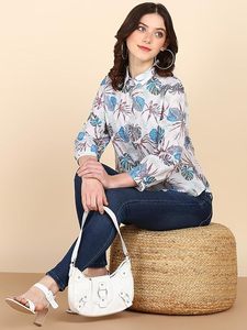 มาเซาเสื้อเชิ้ตผู้หญิงผ้าฝ้ายพิมพ์ลายคอปกแขนยาวลำลองทรงพอดีตัว - Product Image 4