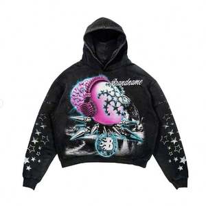 Sweat à capuche surdimensionné vintage avec logo personnalisé, effet délavé à l'acide, 100% coton, 420 g/m², en molleton bouclette, impression numérique graphique - Product Image 4