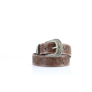 New Design Hand Carved Floral Embossed Men's Pure Western Leather <b>Tooling</b> <b>Belt</b> with Designer Antique Brass Buckle Set - Product Image 4