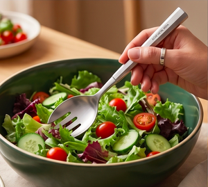 Octaform Designer Stainless Steel Silverware Salad <b>Server</b> With Octagonal Designer Handle Perfect For Household Party And Events - Product Image 6