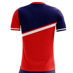 Tenues de football bicolores asymétriques, maillot à col rond et short unisexe, séchage rapide, polyester écologique, uniforme de football par sublimation, personnalisable - Product Image 4