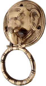 Battant de porte en laiton antique en forme d'éléphant avec plaque arrière ronde ornée, battant de porte en laiton artisanal vintage en forme de tête d'éléphant indien - Product Image 4