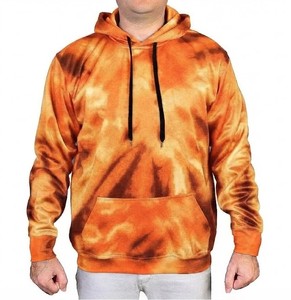 Men's <b>Tie</b>-Dye Hooded Sweatshirt Regular Fit Orange <b>Brown</b> Pattern Casual Pullover with Pocket French Terry Material - Product Image 3