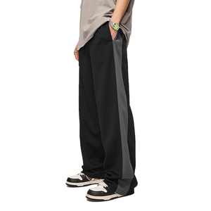 Men's Oversized Wide Leg Track <b>Pants</b> <b>Black</b> Side Stripe Baggy Sweatpants Cotton Streetwear Loose Fit Drawstring Closure Mid Waist - Product Image 1