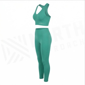 Conjunto de Yoga de 2 Piezas North Approach, Top Corto Deportivo y Leggings Largos, Verde Sólido, Ropa Deportiva sin Costuras - Product Image 3